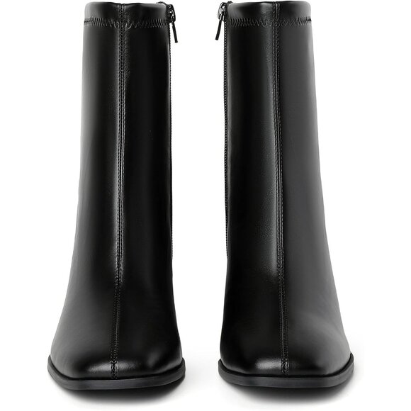 Women's Black Chunky Block Heel Square Toe Side Zipper Short Booties - Picture 5 of 9